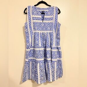 Greece Holiday Blue White Embroidered Mini Dress size L/XL Mykonos Resort Boho